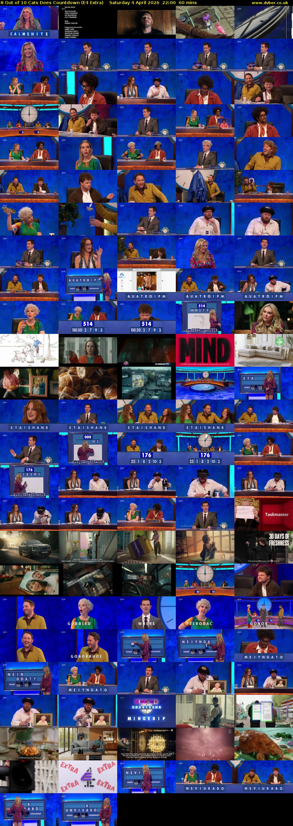 8 Out of 10 Cats Does Countdown (E4 Extra) Saturday 4 April 2026 22:00 - 23:00