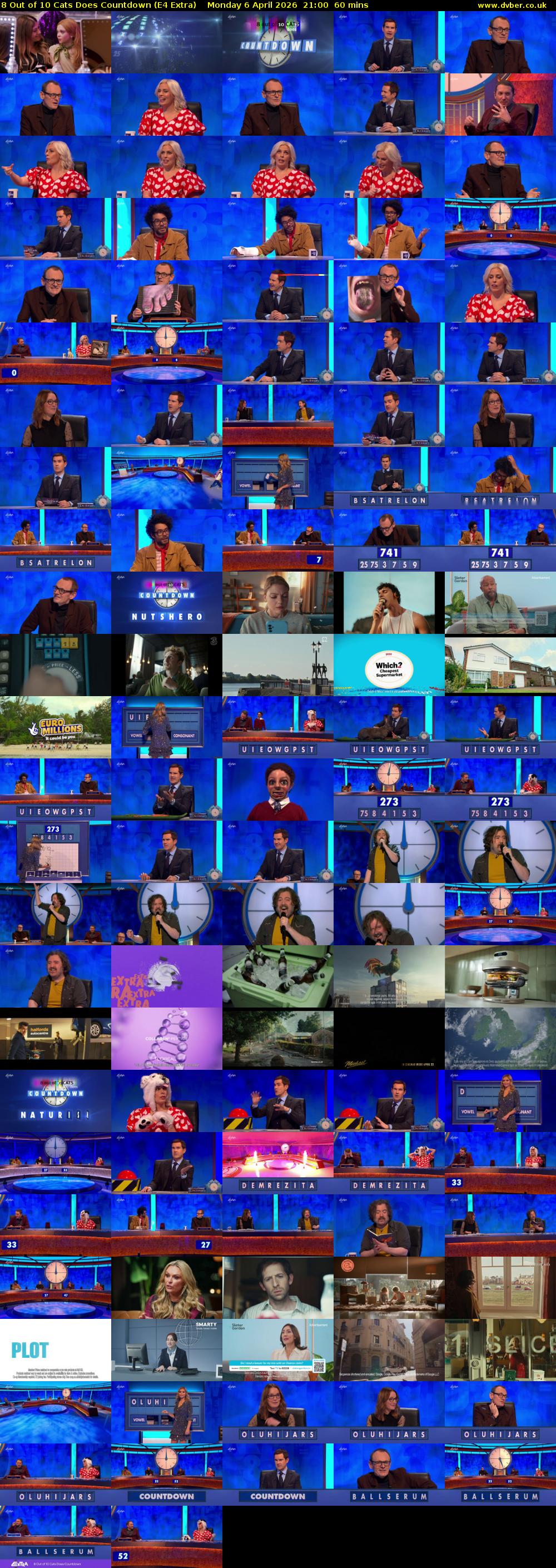 8 Out of 10 Cats Does Countdown (E4 Extra) Monday 6 April 2026 21:00 - 22:00