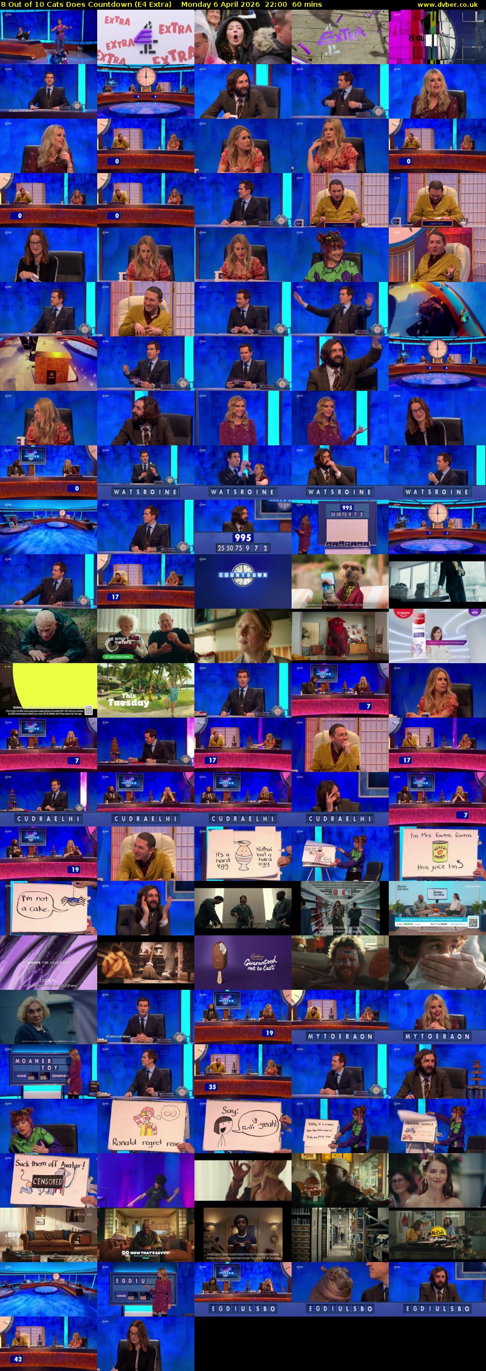 8 Out of 10 Cats Does Countdown (E4 Extra) Monday 6 April 2026 22:00 - 23:00