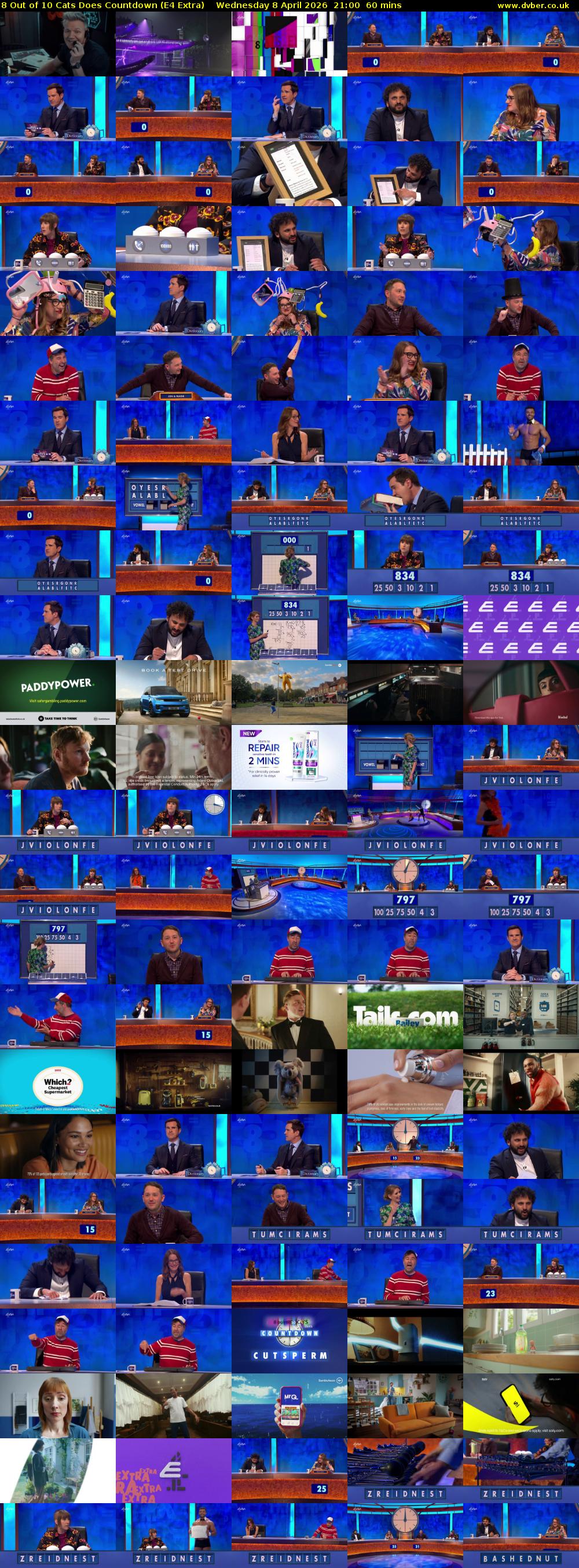 8 Out of 10 Cats Does Countdown (E4 Extra) Wednesday 8 April 2026 21:00 - 22:00