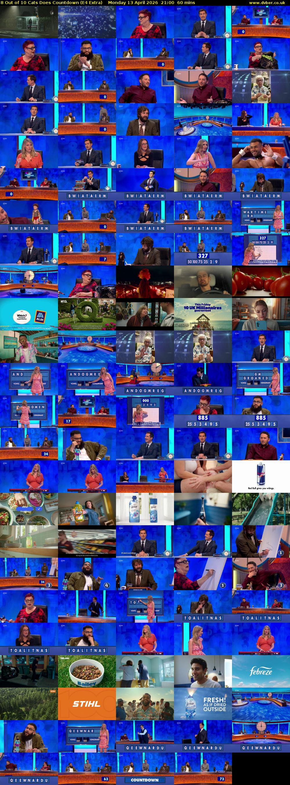 8 Out of 10 Cats Does Countdown (E4 Extra) Monday 13 April 2026 21:00 - 22:00