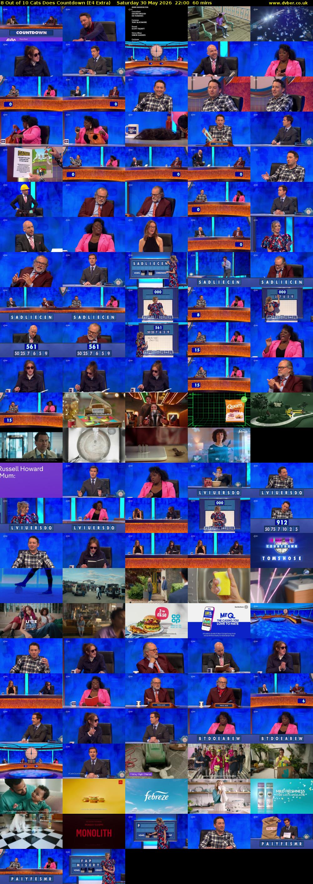 8 Out of 10 Cats Does Countdown (E4 Extra) Saturday 30 May 2026 22:00 - 23:00