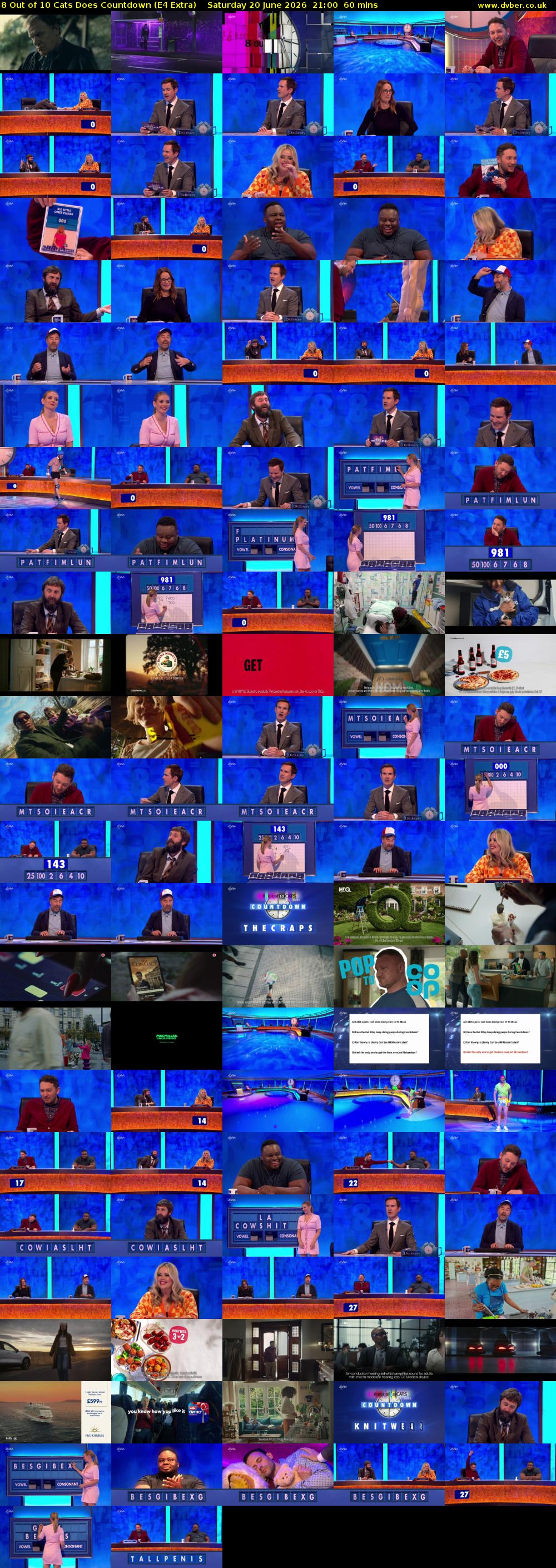 8 Out of 10 Cats Does Countdown (E4 Extra) Saturday 20 June 2026 21:00 - 22:00