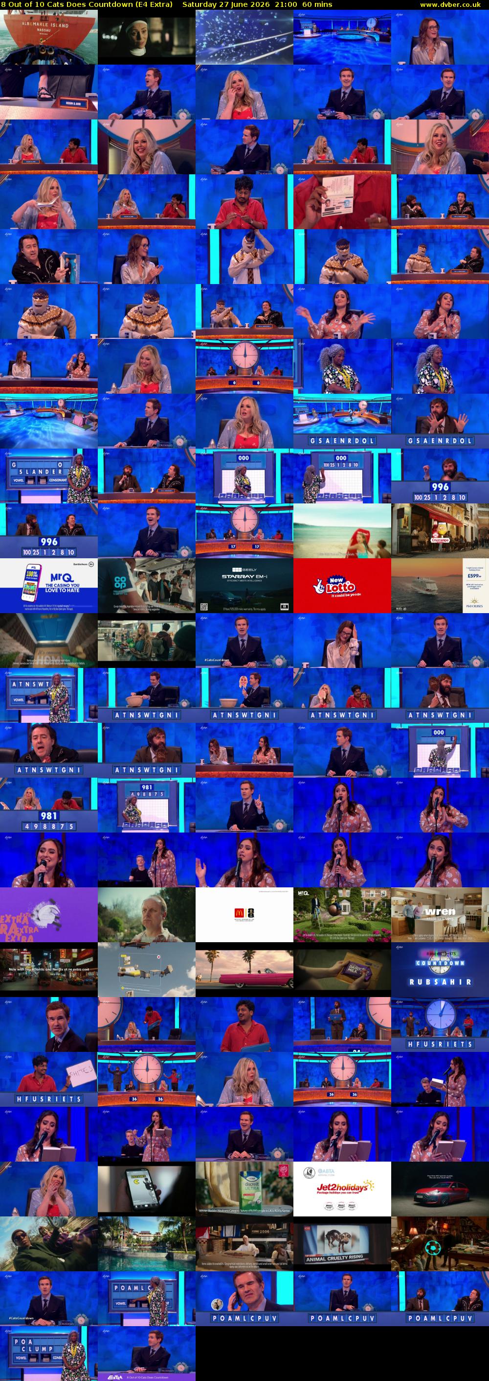 8 Out of 10 Cats Does Countdown (E4 Extra) Saturday 27 June 2026 21:00 - 22:00