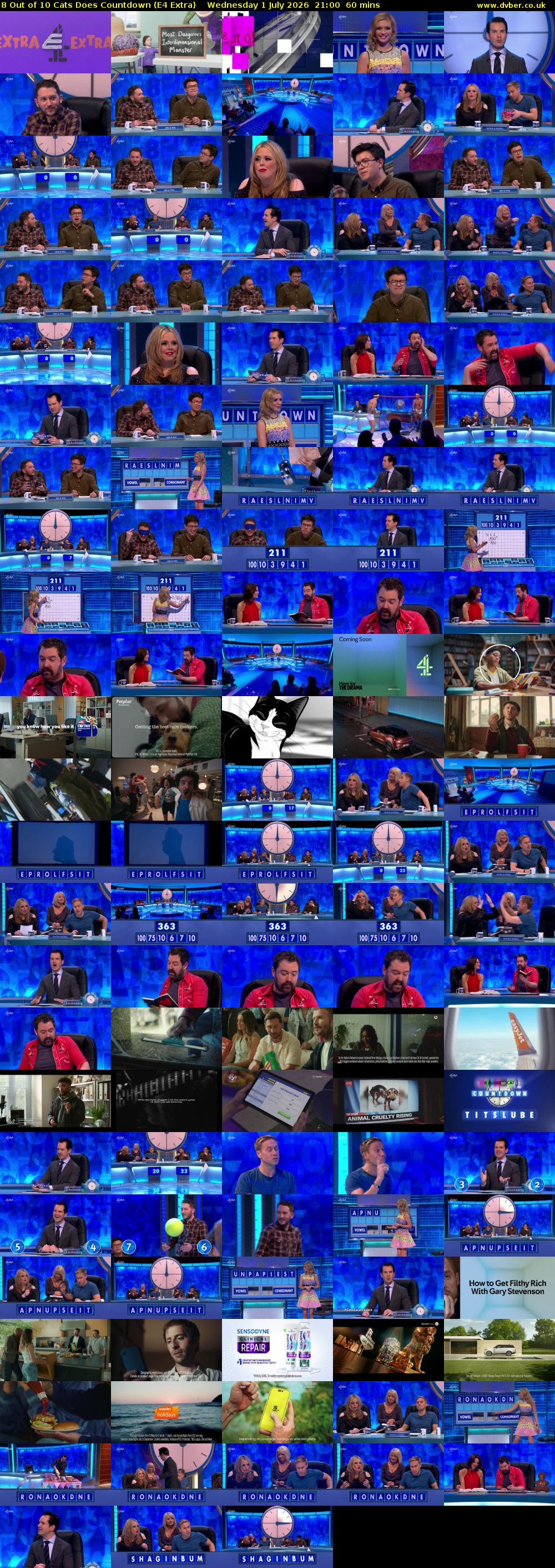 8 Out of 10 Cats Does Countdown (E4 Extra) Wednesday 1 July 2026 21:00 - 22:00