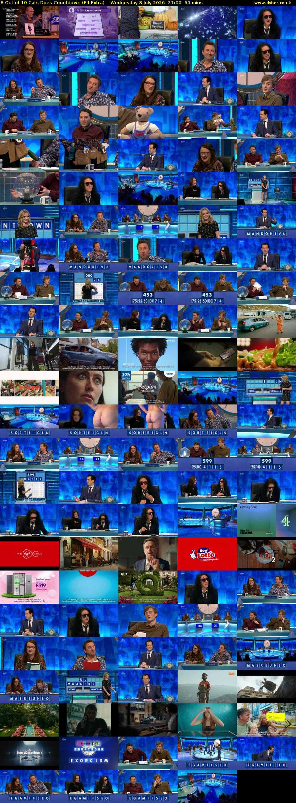 8 Out of 10 Cats Does Countdown (E4 Extra) Wednesday 8 July 2026 21:00 - 22:00