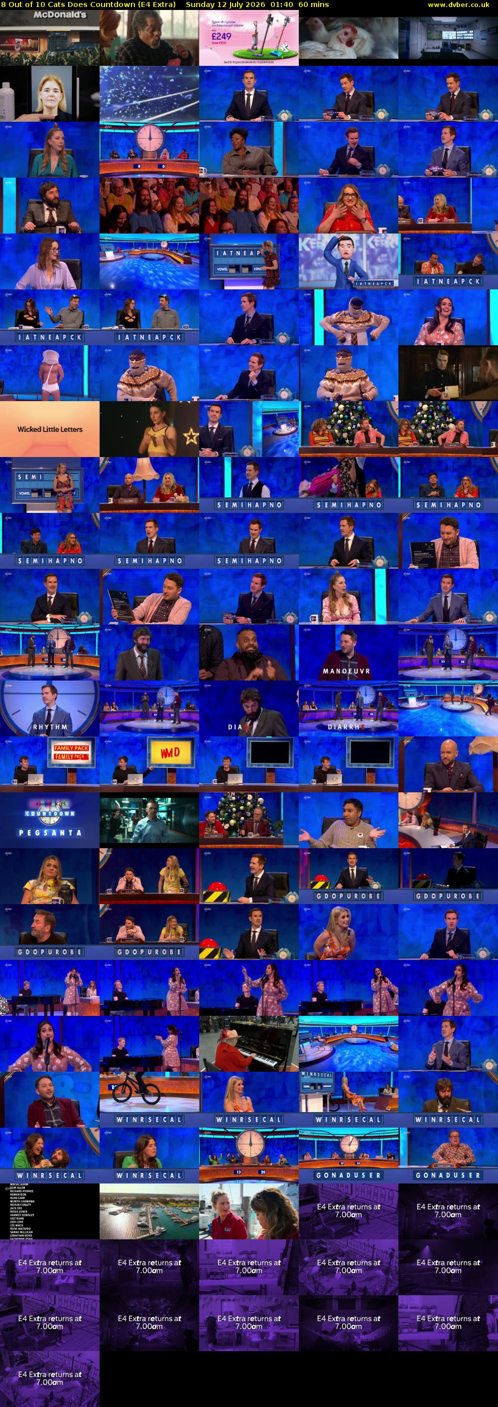 8 Out of 10 Cats Does Countdown (E4 Extra) Sunday 12 July 2026 01:40 - 02:40