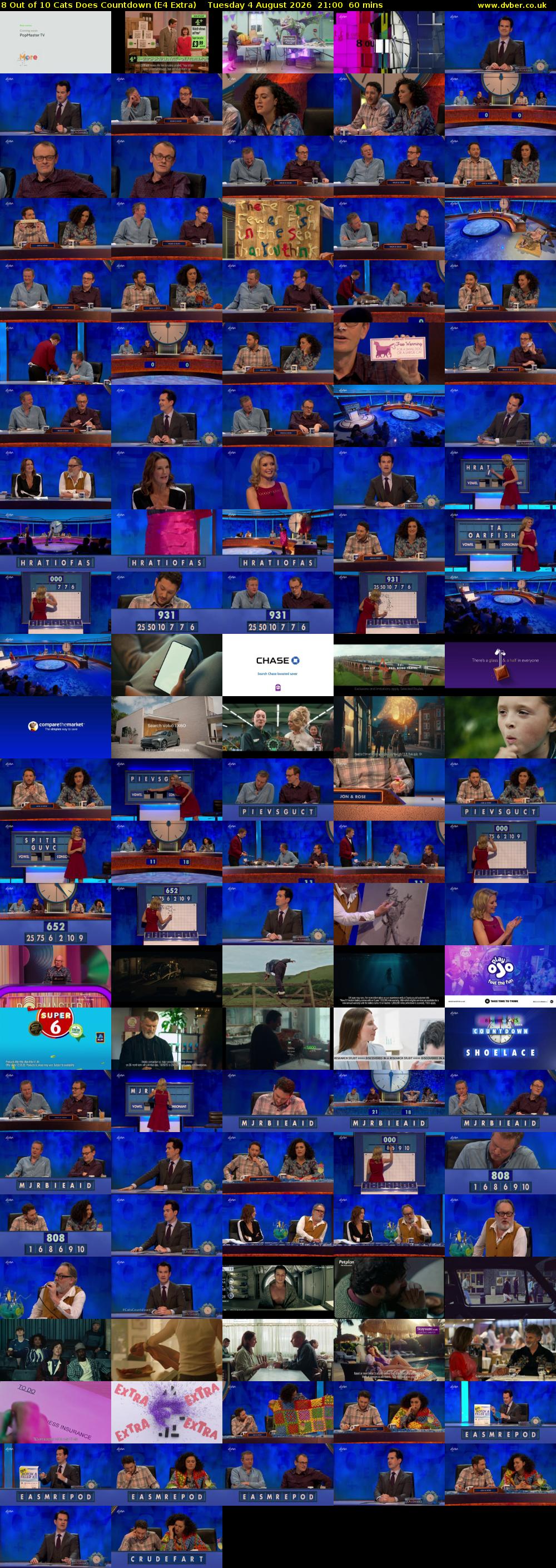 8 Out of 10 Cats Does Countdown (E4 Extra) Tuesday 4 August 2026 21:00 - 22:00