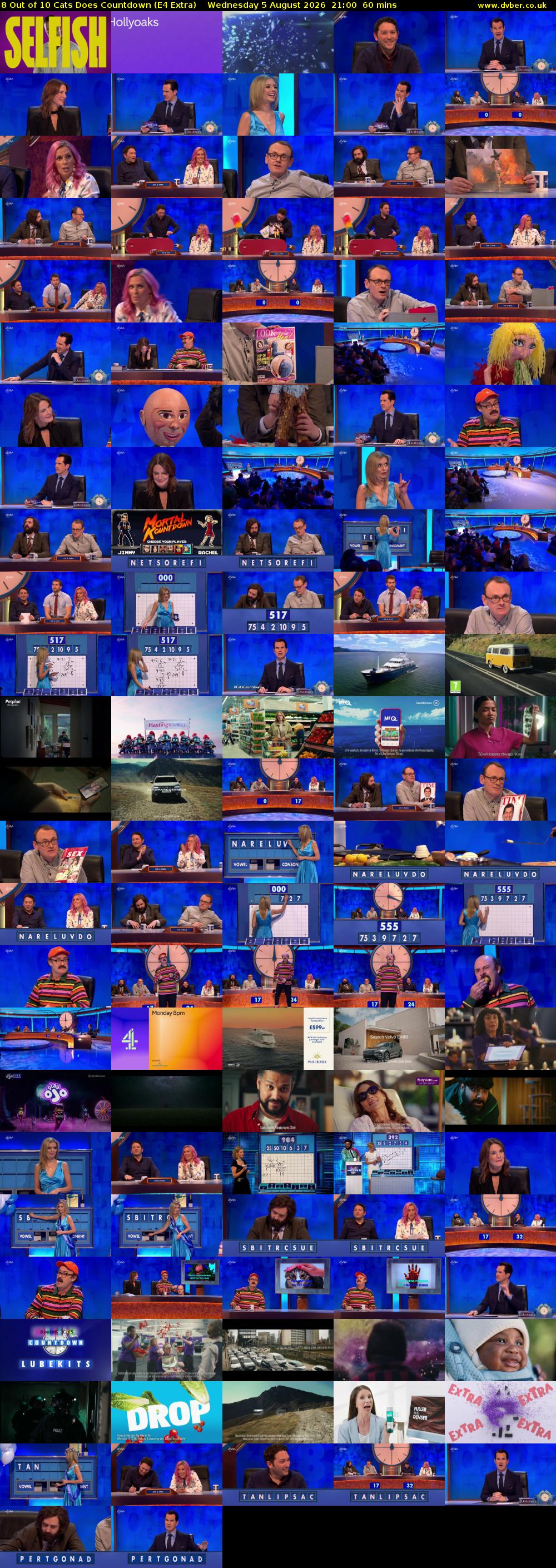 8 Out of 10 Cats Does Countdown (E4 Extra) Wednesday 5 August 2026 21:00 - 22:00