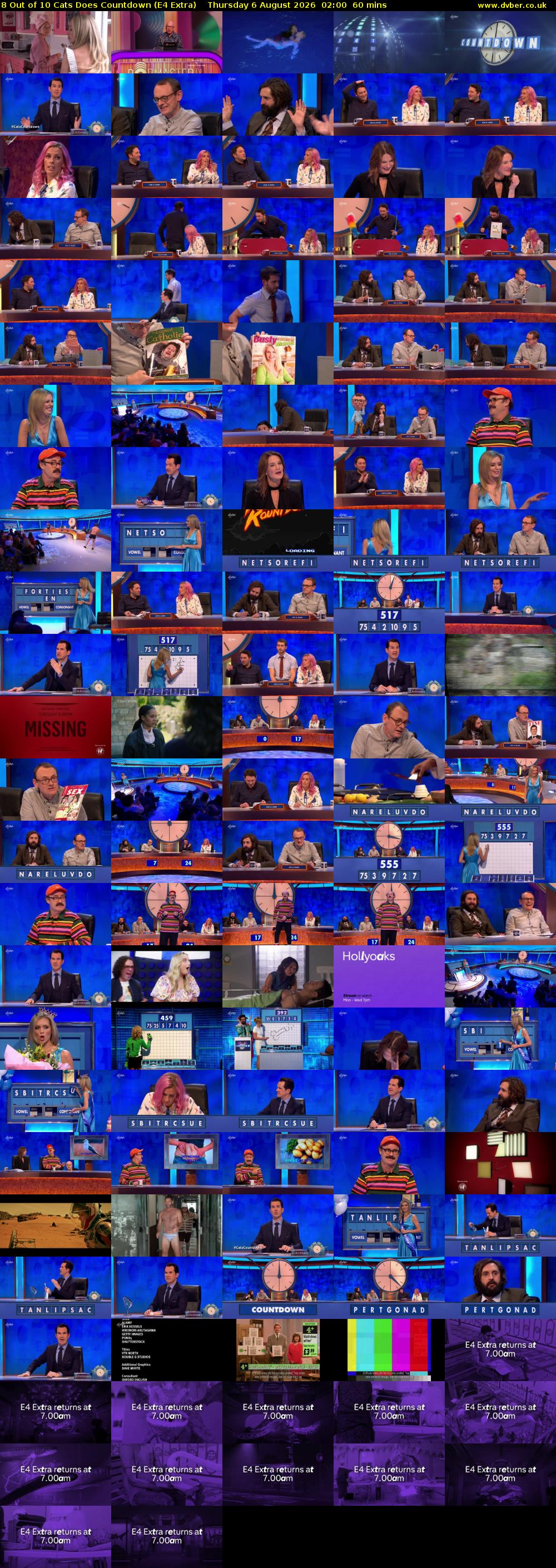 8 Out of 10 Cats Does Countdown (E4 Extra) Thursday 6 August 2026 02:00 - 03:00