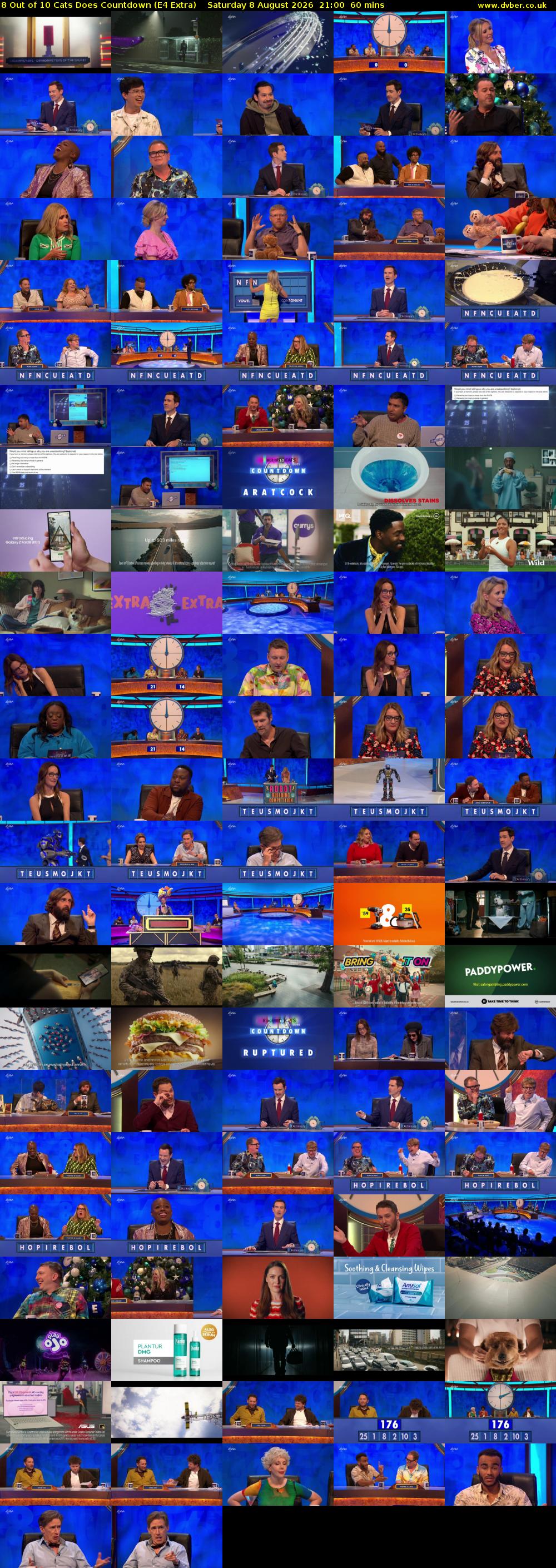 8 Out of 10 Cats Does Countdown (E4 Extra) Saturday 8 August 2026 21:00 - 22:00