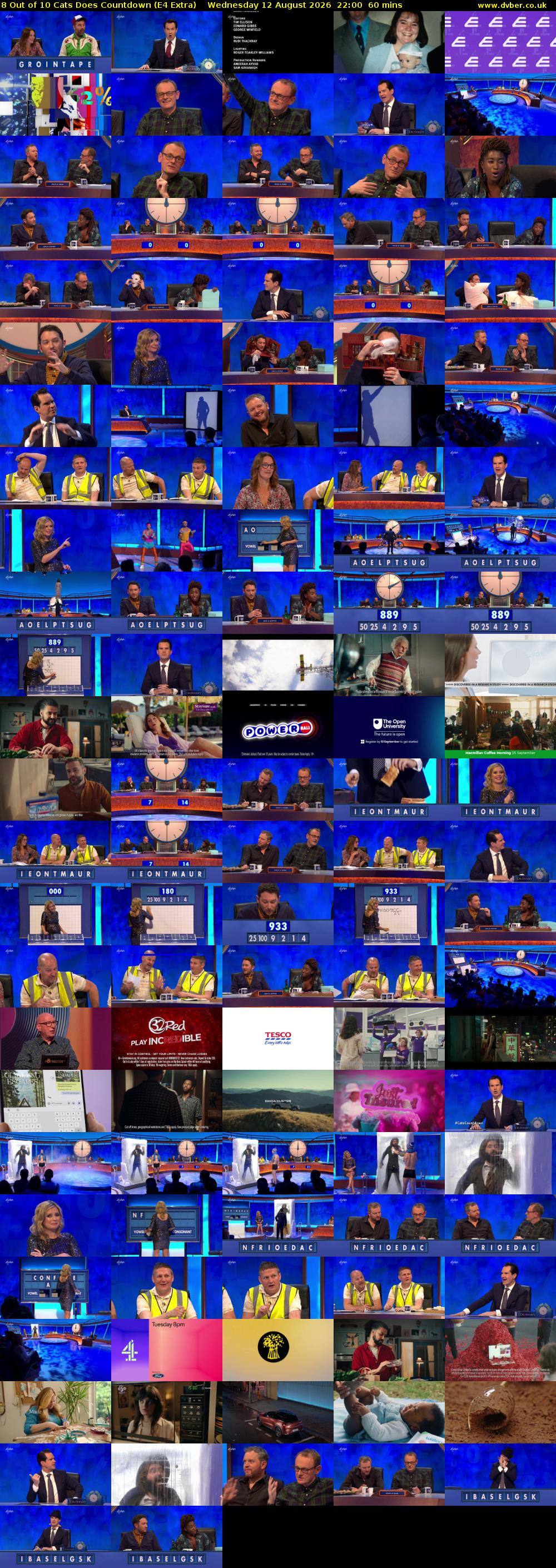 8 Out of 10 Cats Does Countdown (E4 Extra) Wednesday 12 August 2026 22:00 - 23:00