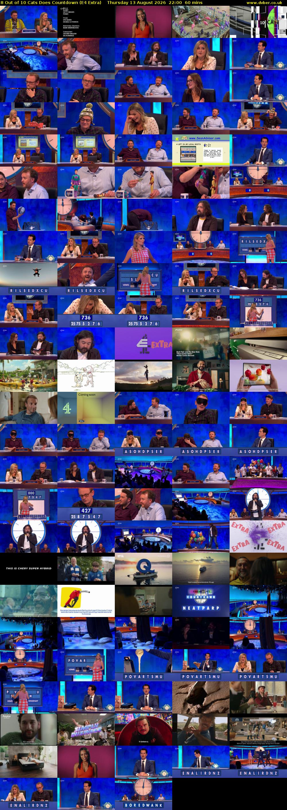 8 Out of 10 Cats Does Countdown (E4 Extra) Thursday 13 August 2026 22:00 - 23:00