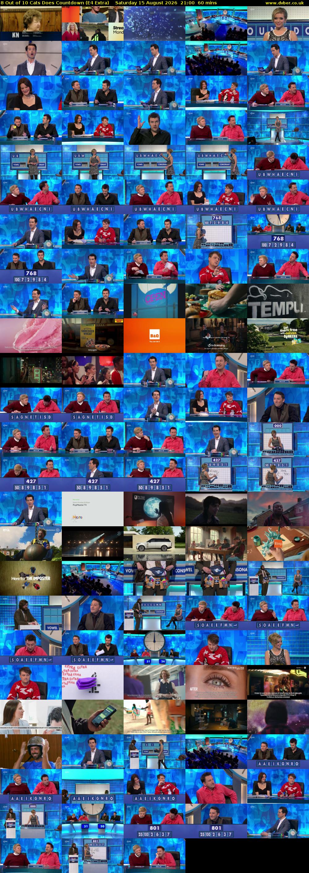 8 Out of 10 Cats Does Countdown (E4 Extra) Saturday 15 August 2026 21:00 - 22:00