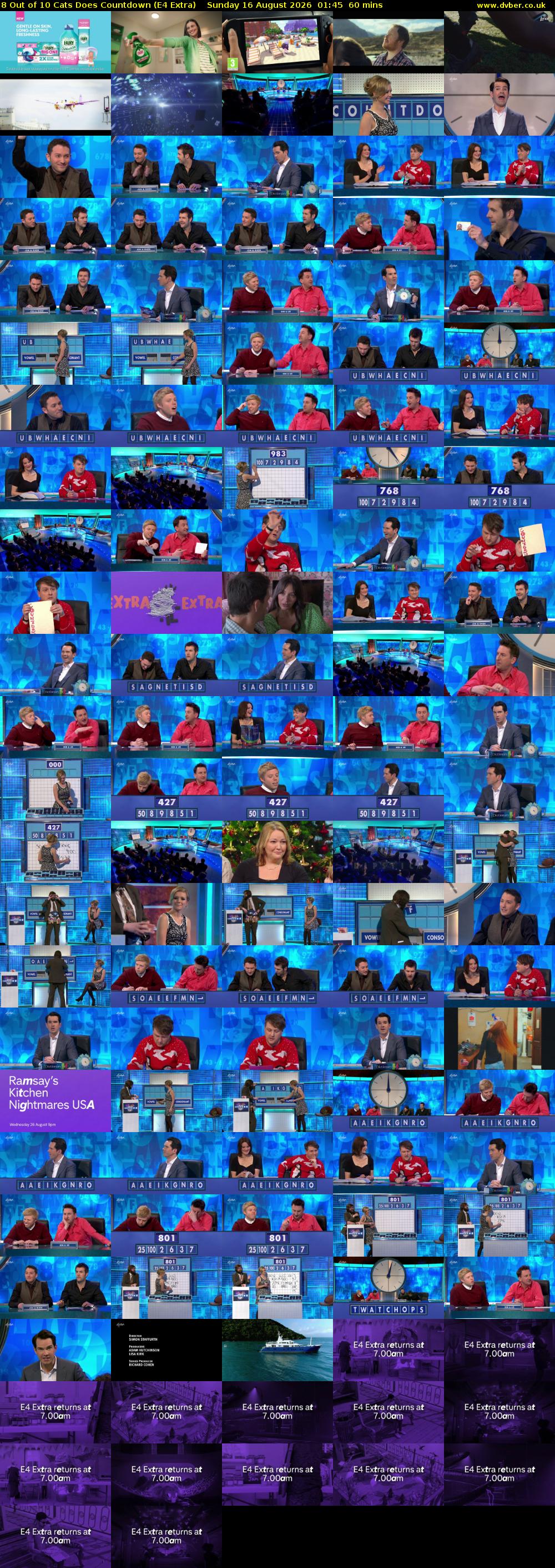 8 Out of 10 Cats Does Countdown (E4 Extra) Sunday 16 August 2026 01:45 - 02:45