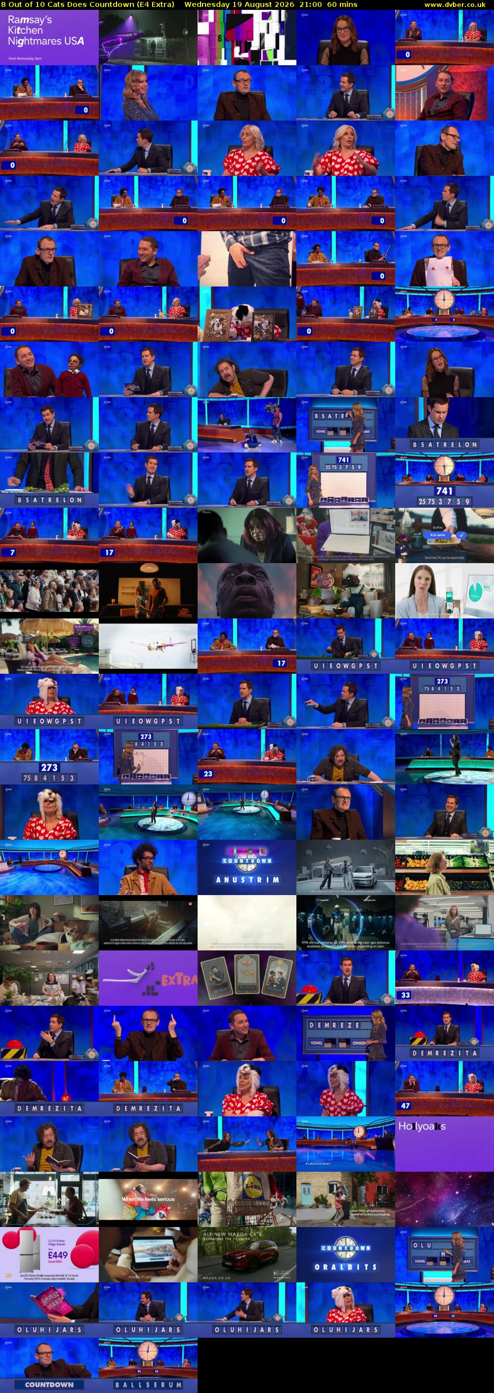 8 Out of 10 Cats Does Countdown (E4 Extra) Wednesday 19 August 2026 21:00 - 22:00