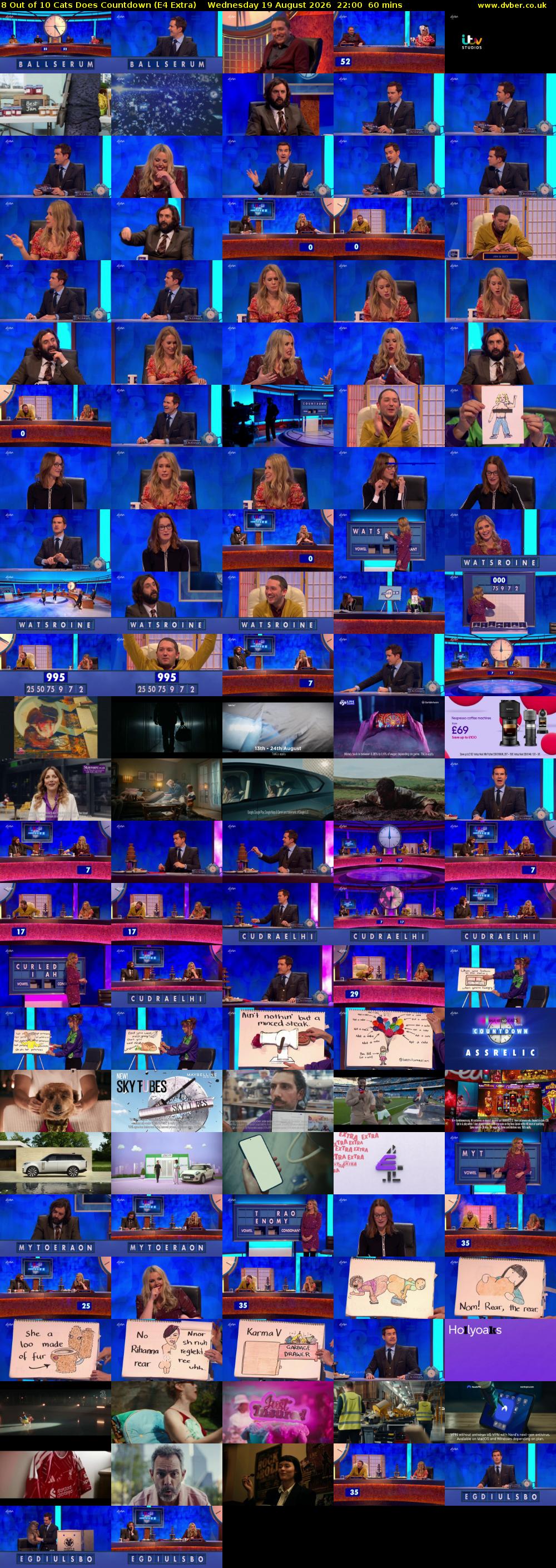 8 Out of 10 Cats Does Countdown (E4 Extra) Wednesday 19 August 2026 22:00 - 23:00
