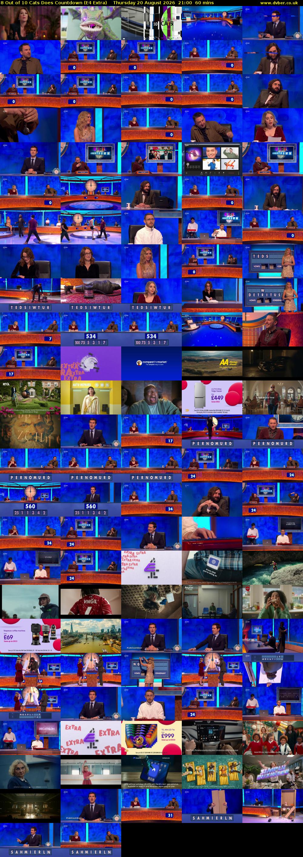 8 Out of 10 Cats Does Countdown (E4 Extra) Thursday 20 August 2026 21:00 - 22:00