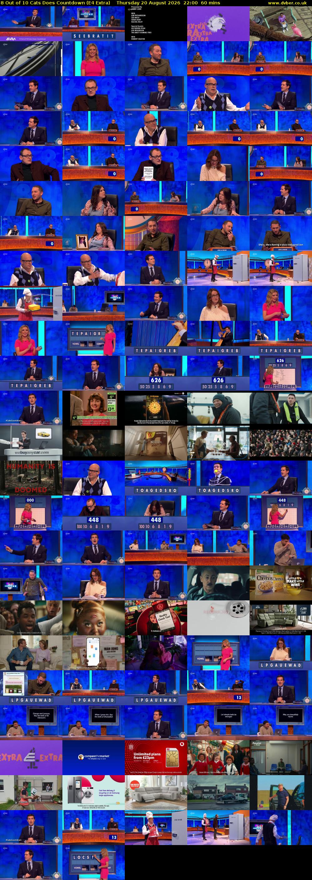 8 Out of 10 Cats Does Countdown (E4 Extra) Thursday 20 August 2026 22:00 - 23:00