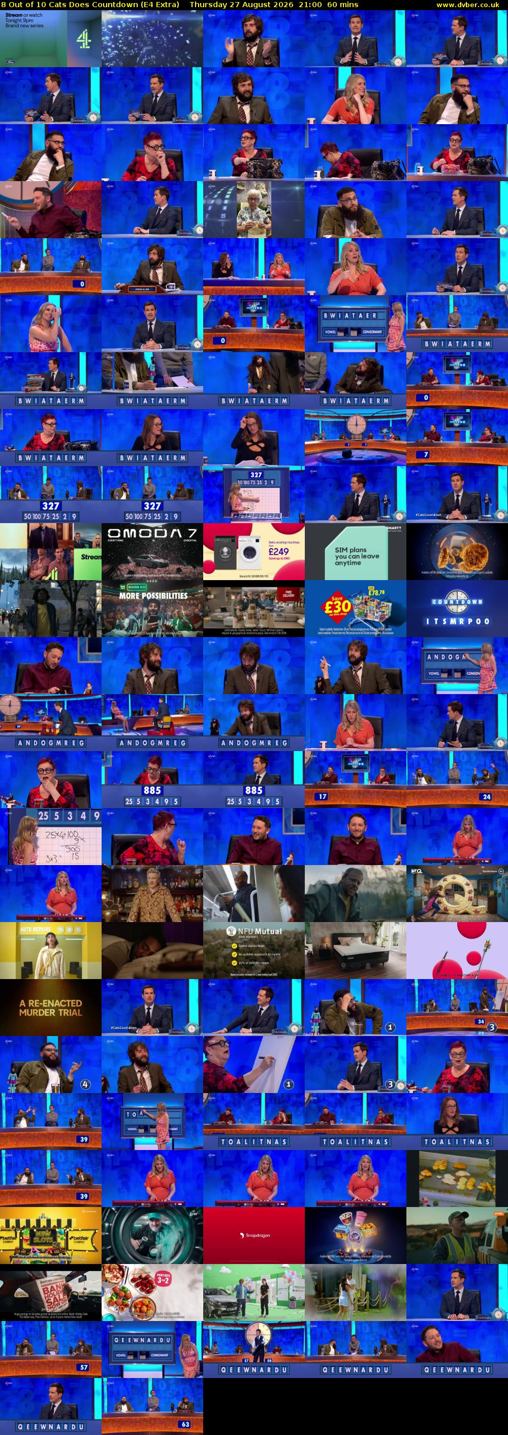 8 Out of 10 Cats Does Countdown (E4 Extra) Thursday 27 August 2026 21:00 - 22:00