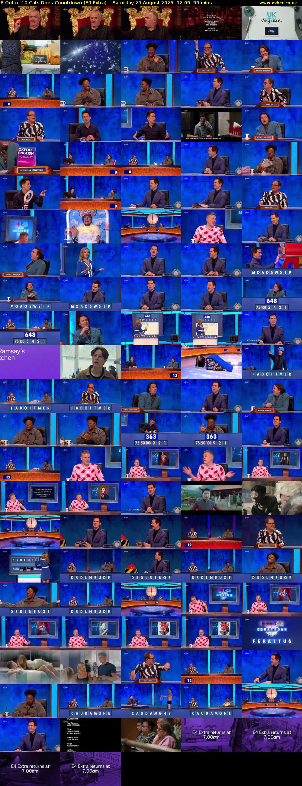 8 Out of 10 Cats Does Countdown (E4 Extra) Saturday 29 August 2026 02:05 - 03:00