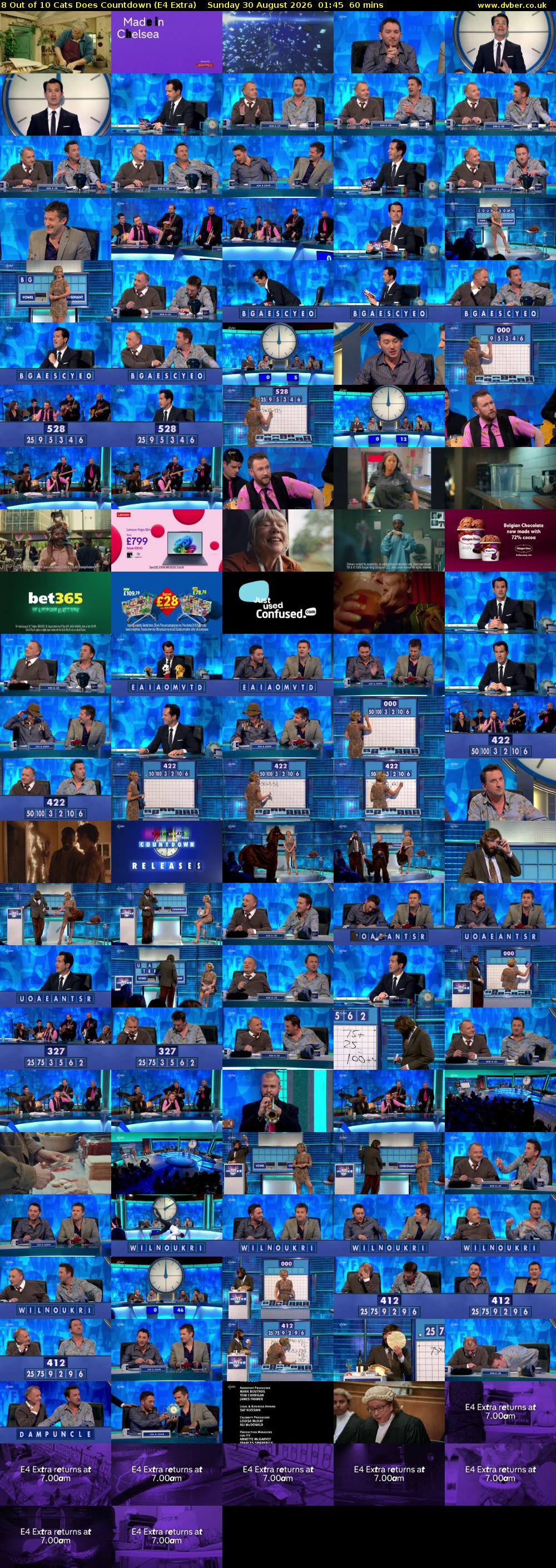8 Out of 10 Cats Does Countdown (E4 Extra) Sunday 30 August 2026 01:45 - 02:45