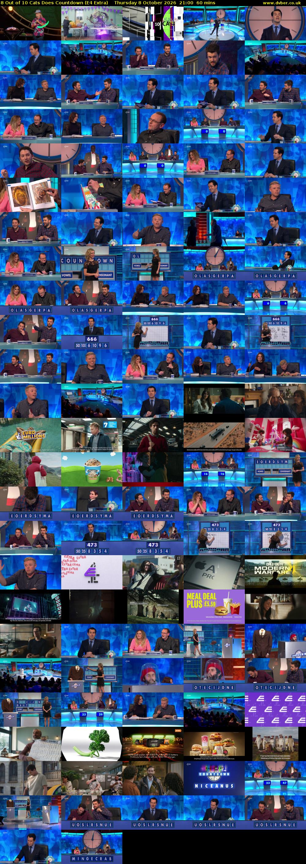8 Out of 10 Cats Does Countdown (E4 Extra) Thursday 8 October 2026 21:00 - 22:00