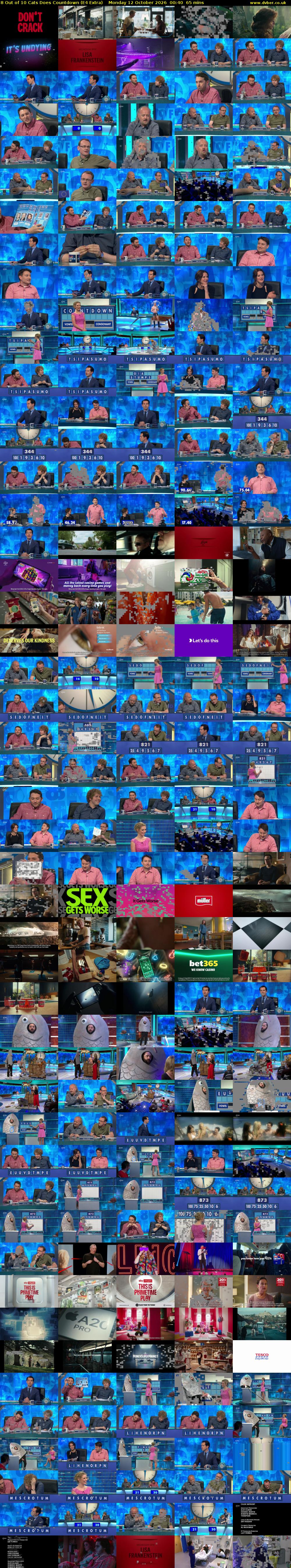 8 Out of 10 Cats Does Countdown (E4 Extra) Monday 12 October 2026 00:40 - 01:45