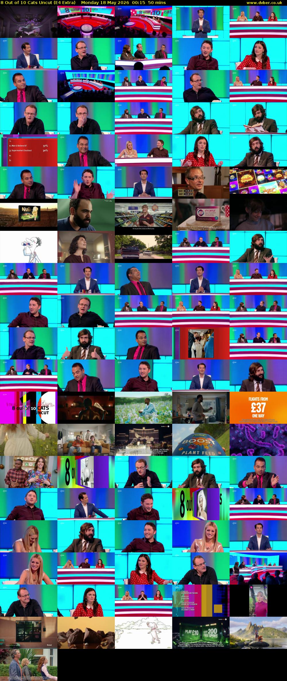 8 Out of 10 Cats Uncut (E4 Extra) Monday 18 May 2026 00:15 - 01:05
