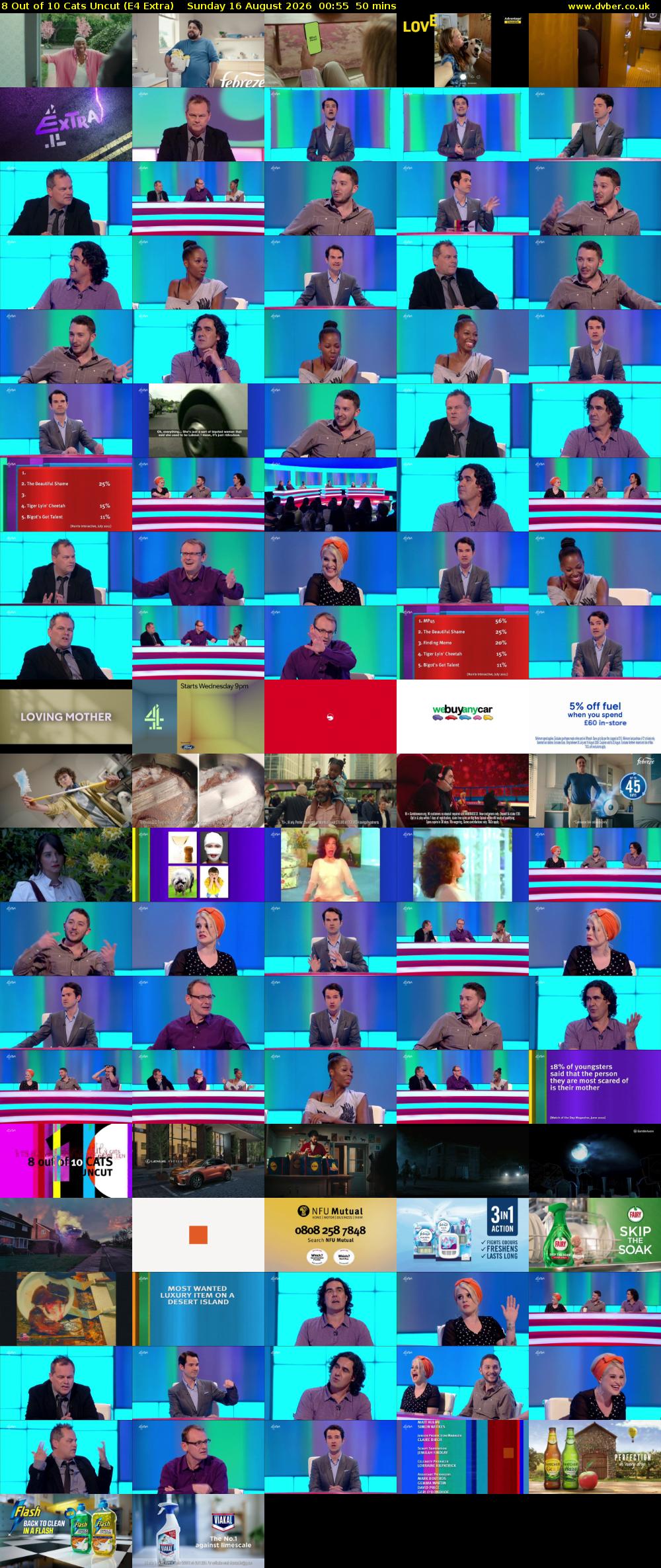 8 Out of 10 Cats Uncut (E4 Extra) Sunday 16 August 2026 00:55 - 01:45