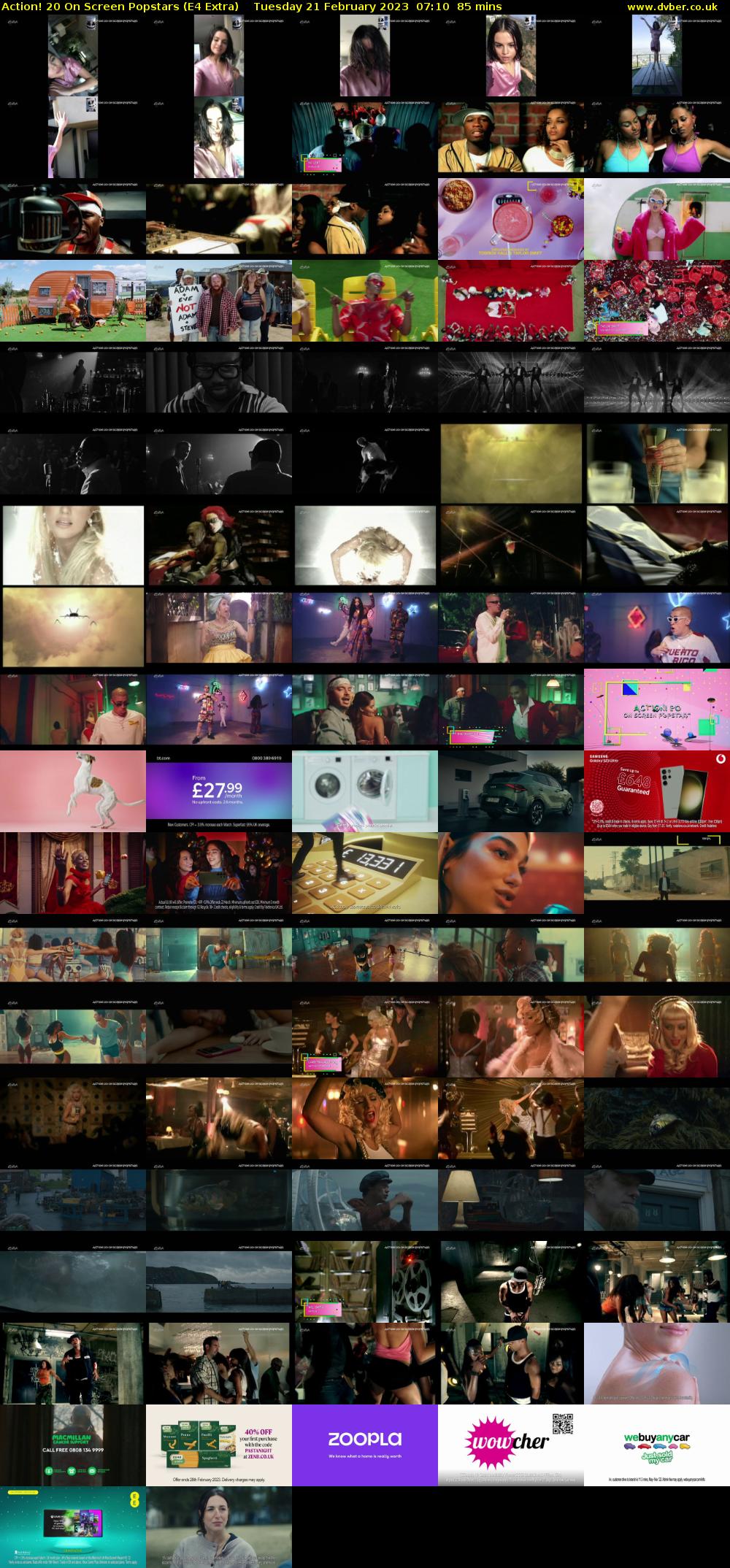 Action! 20 On Screen Popstars (E4 Extra) Tuesday 21 February 2023 07:10 - 08:35