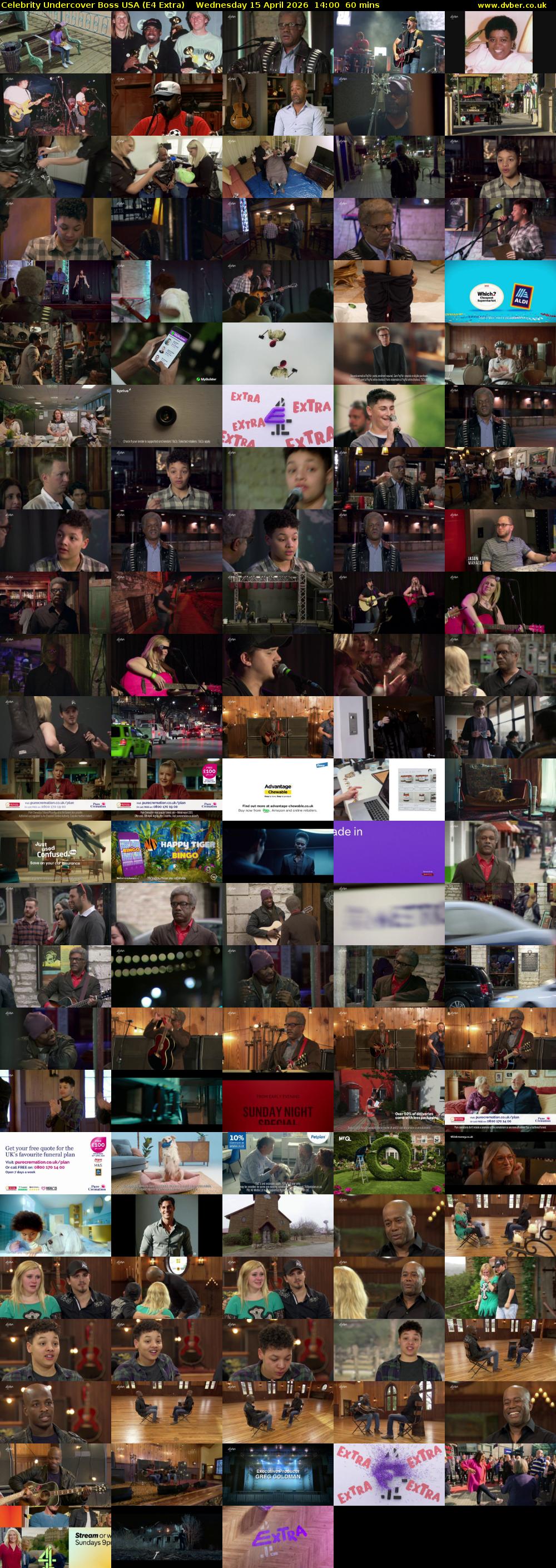 Celebrity Undercover Boss USA (E4 Extra) Wednesday 15 April 2026 14:00 - 15:00