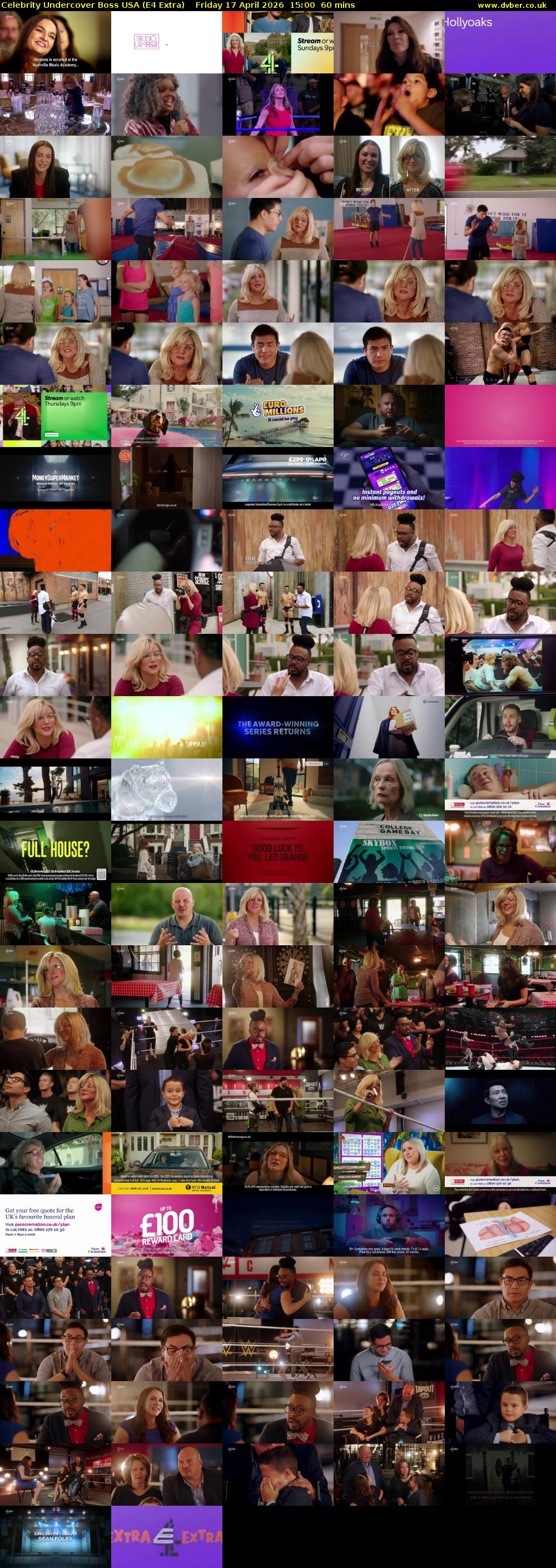 Celebrity Undercover Boss USA (E4 Extra) Friday 17 April 2026 15:00 - 16:00