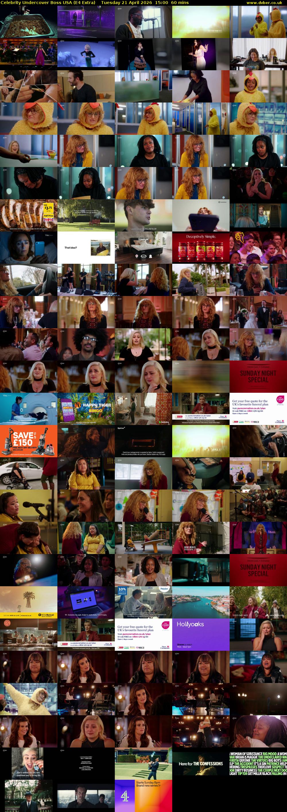 Celebrity Undercover Boss USA (E4 Extra) Tuesday 21 April 2026 15:00 - 16:00