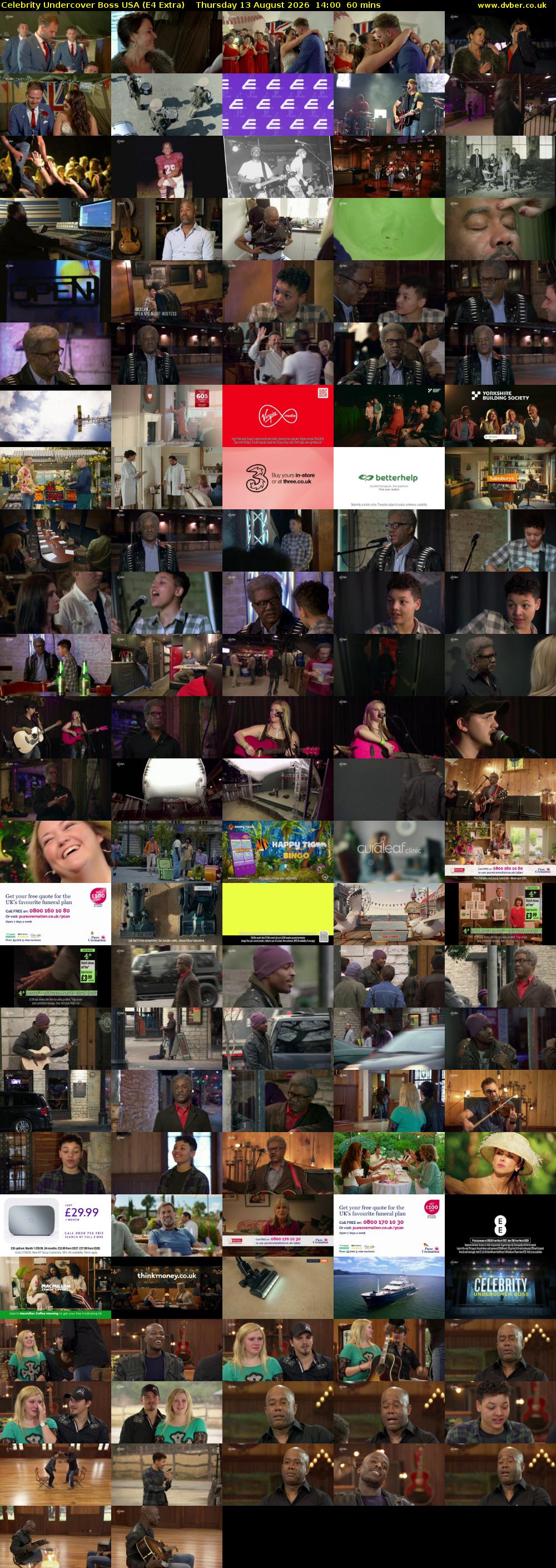 Celebrity Undercover Boss USA (E4 Extra) Thursday 13 August 2026 14:00 - 15:00