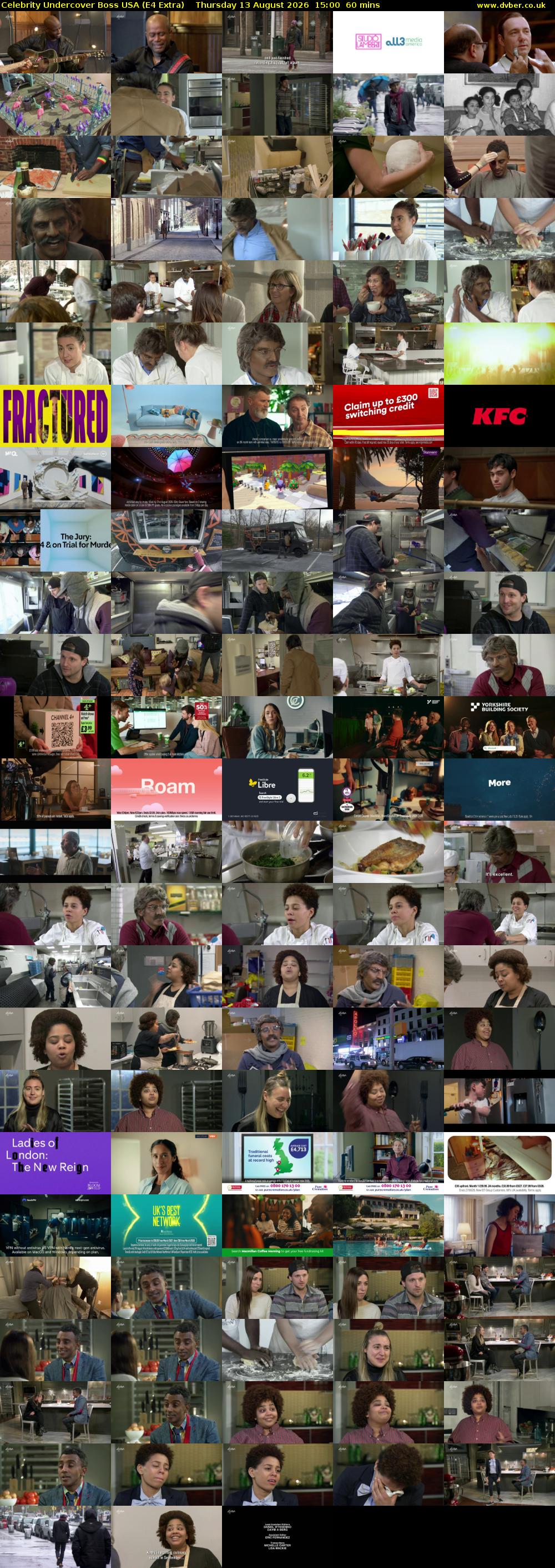 Celebrity Undercover Boss USA (E4 Extra) Thursday 13 August 2026 15:00 - 16:00