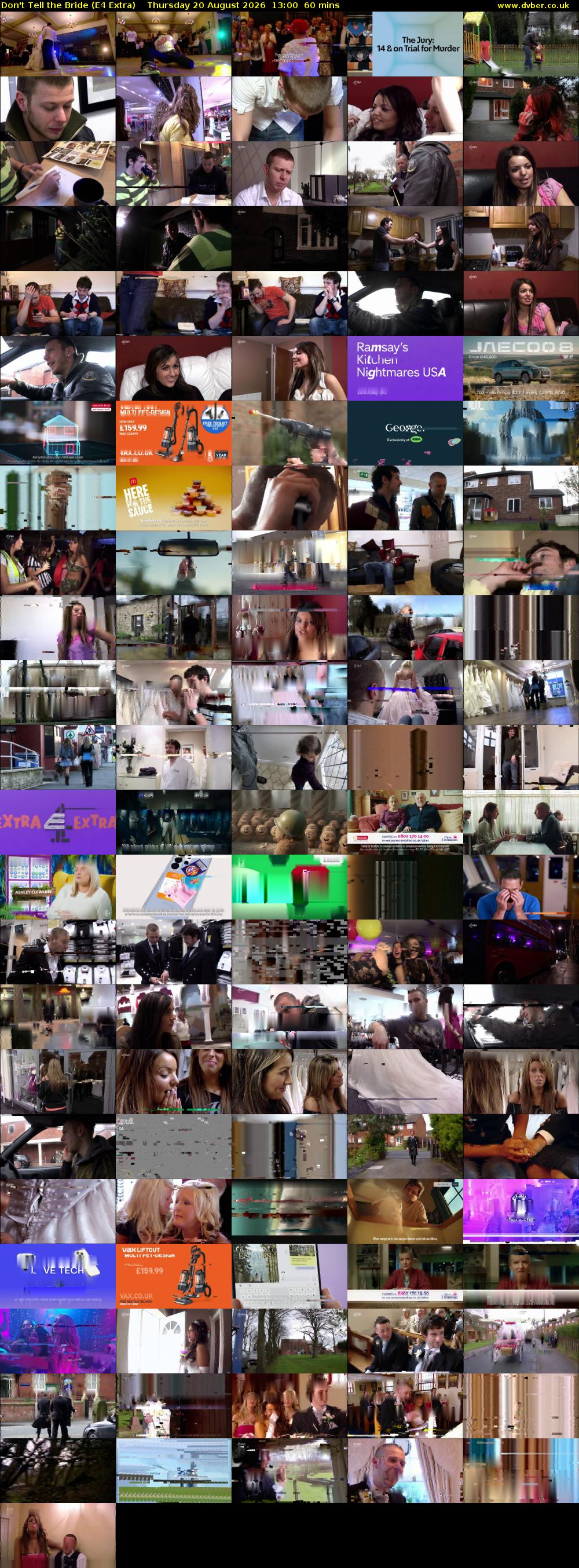 Don't Tell the Bride (E4 Extra) Thursday 20 August 2026 13:00 - 14:00