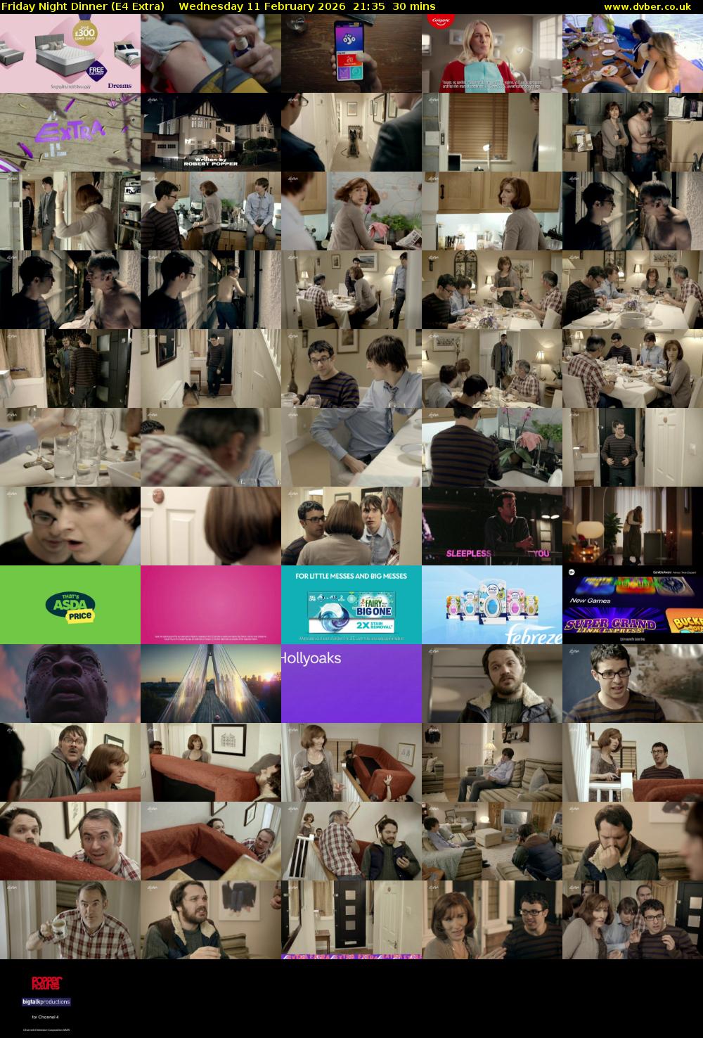 Friday Night Dinner (E4 Extra) Wednesday 11 February 2026 21:35 - 22:05