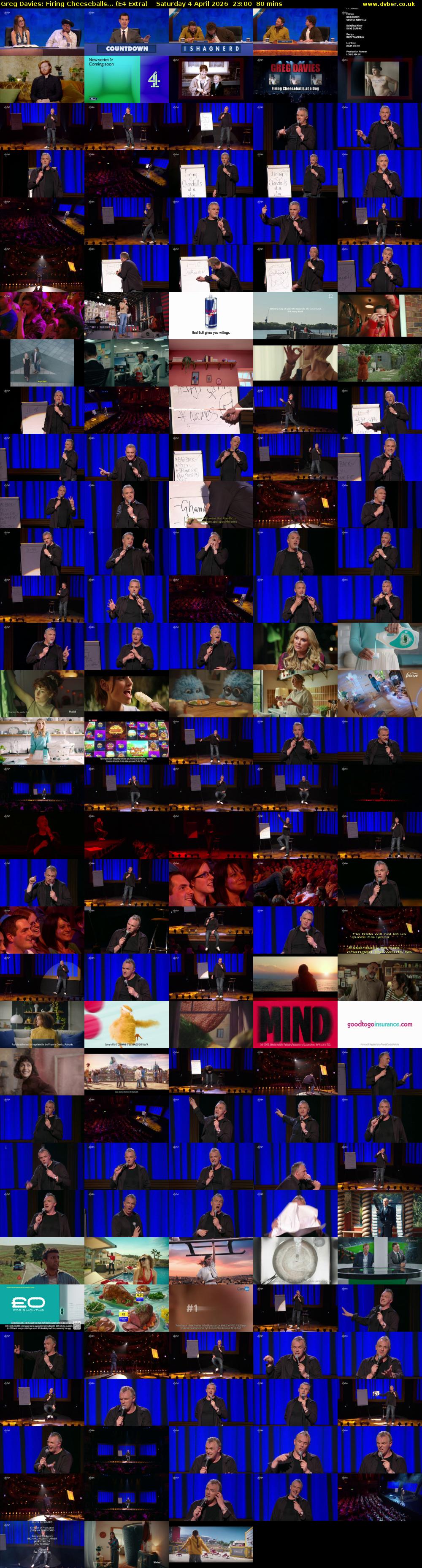 Greg Davies: Firing Cheeseballs... (E4 Extra) Saturday 4 April 2026 23:00 - 00:20