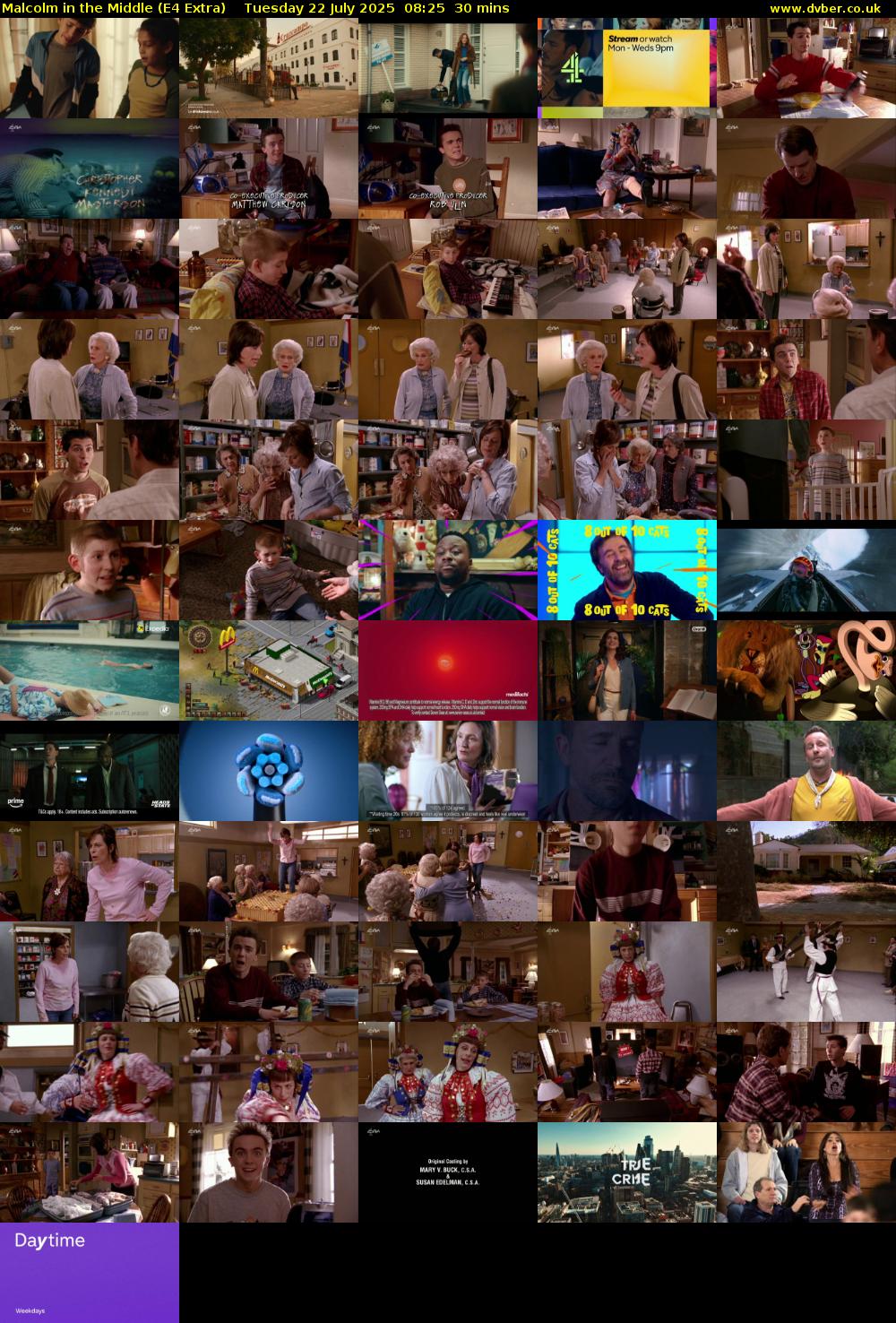 Malcolm in the Middle (E4 Extra) Tuesday 22 July 2025 08:25 - 08:55