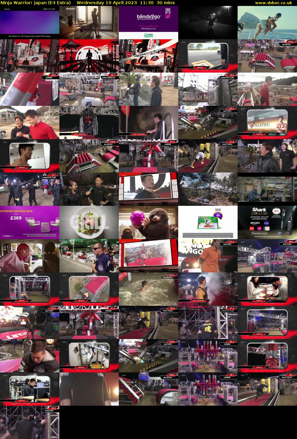 Ninja Warrior: Japan (E4 Extra) Wednesday 19 April 2023 11:30 - 12:00