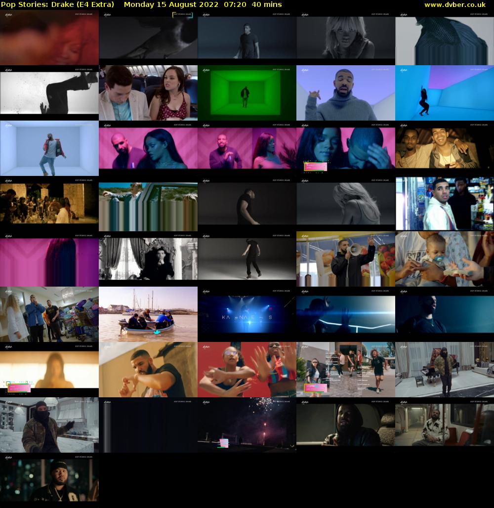 Pop Stories: Drake (E4 Extra) Monday 15 August 2022 07:20 - 08:00