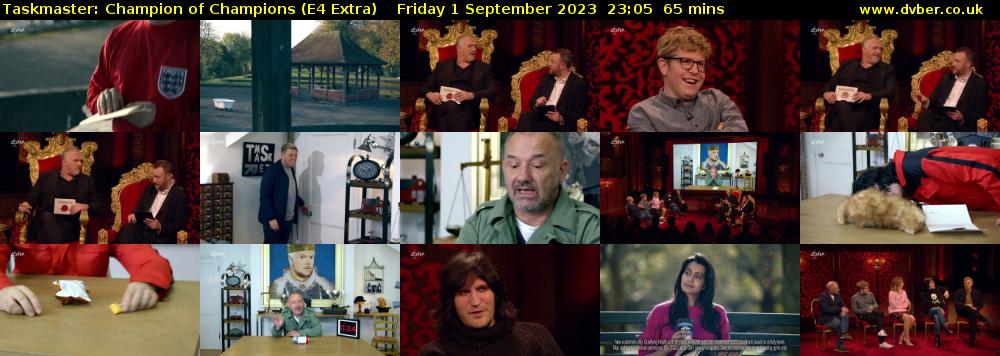 Taskmaster: Champion of Champions (E4 Extra) Friday 1 September 2023 23:05 - 00:10