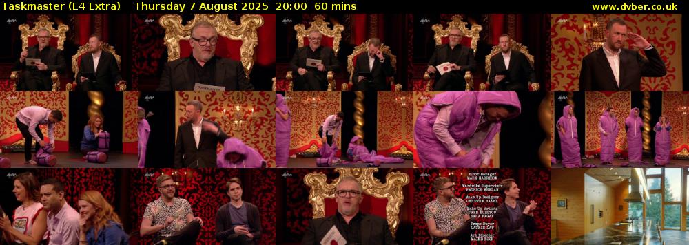 Taskmaster (E4 Extra) Thursday 7 August 2025 20:00 - 21:00