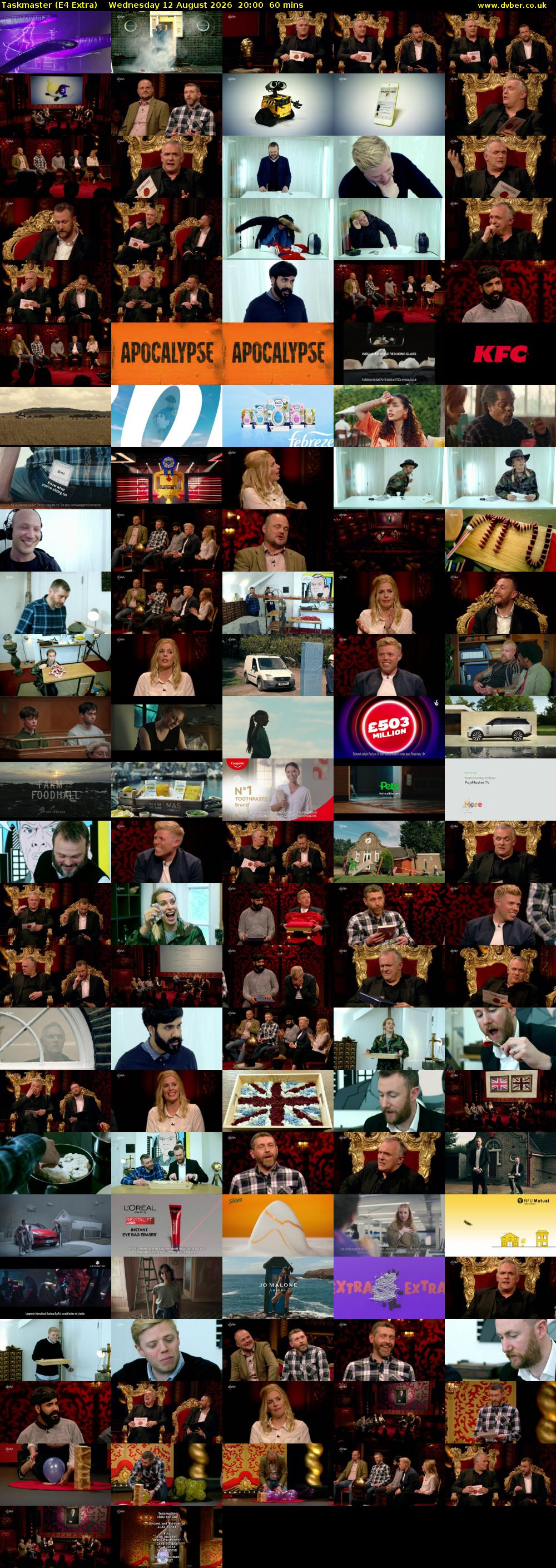 Taskmaster (E4 Extra) Wednesday 12 August 2026 20:00 - 21:00