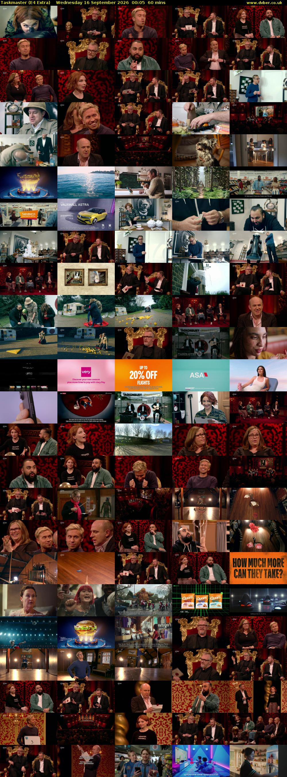Taskmaster (E4 Extra) Wednesday 16 September 2026 00:05 - 01:05
