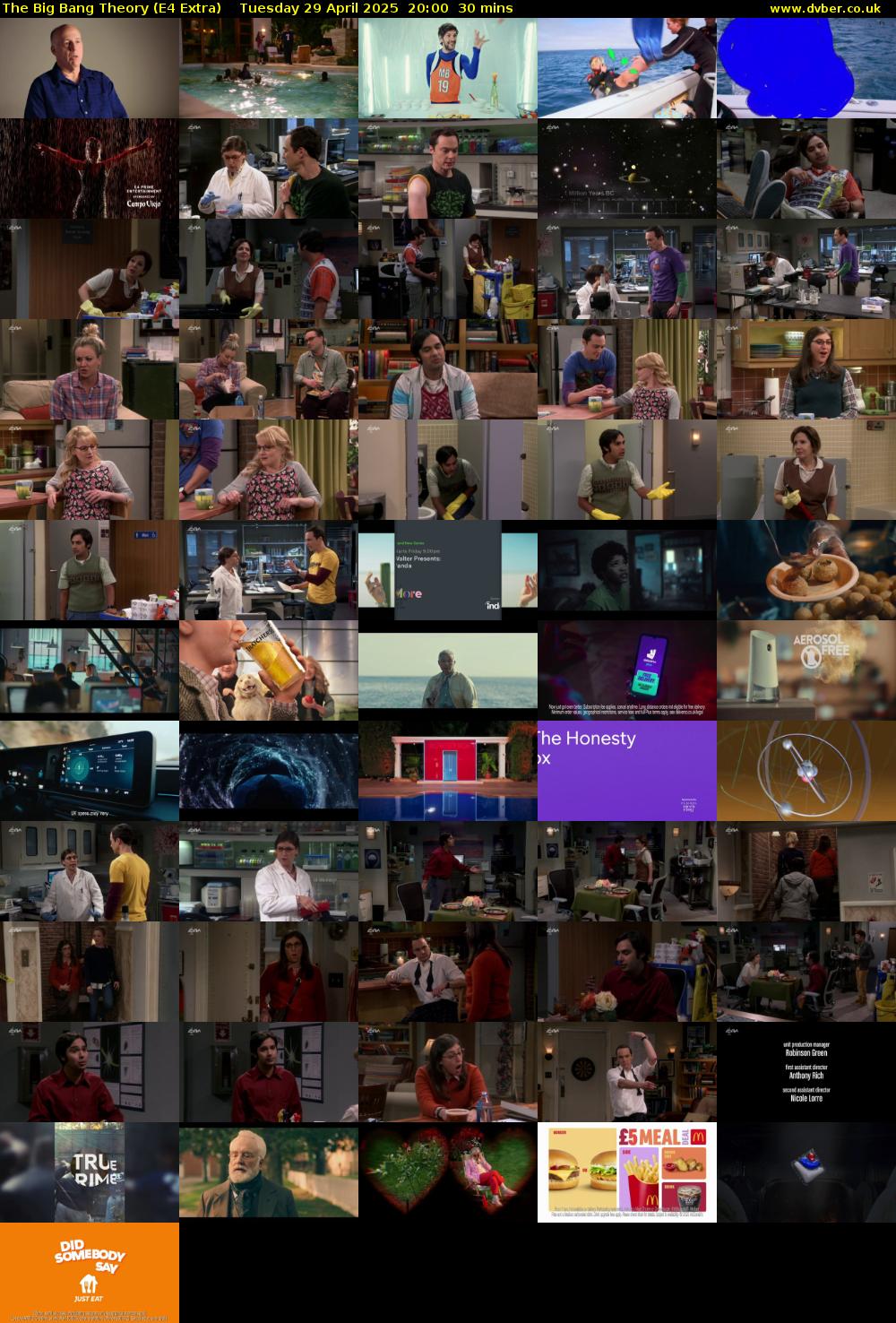 The Big Bang Theory (E4 Extra) Tuesday 29 April 2025 20:00 - 20:30