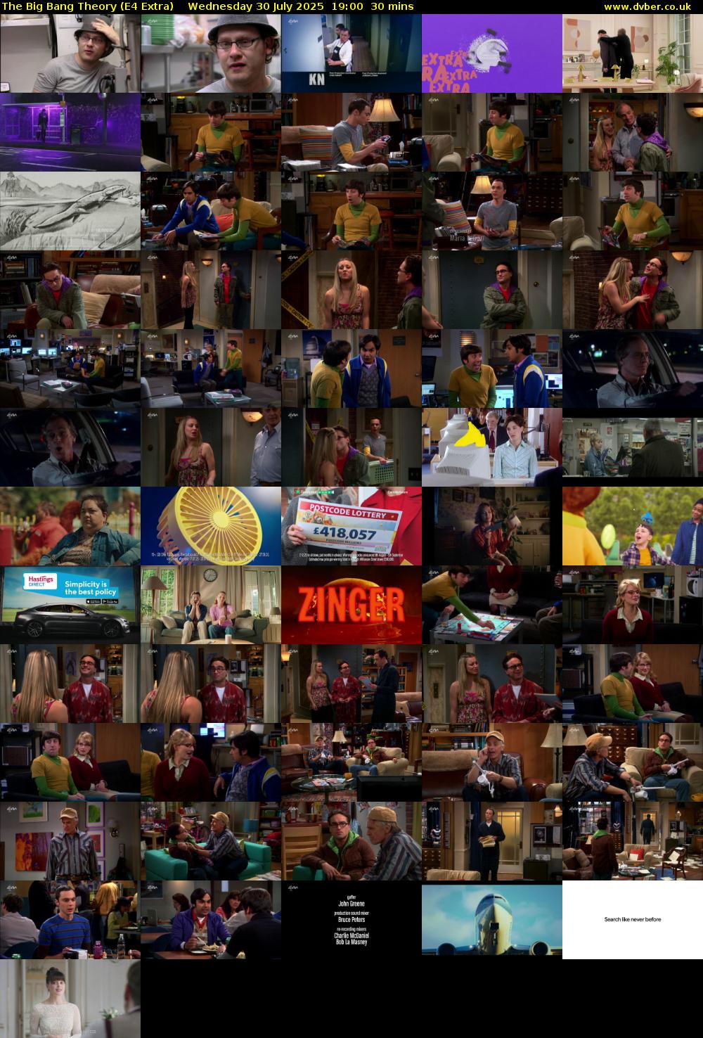 The Big Bang Theory (E4 Extra) Wednesday 30 July 2025 19:00 - 19:30