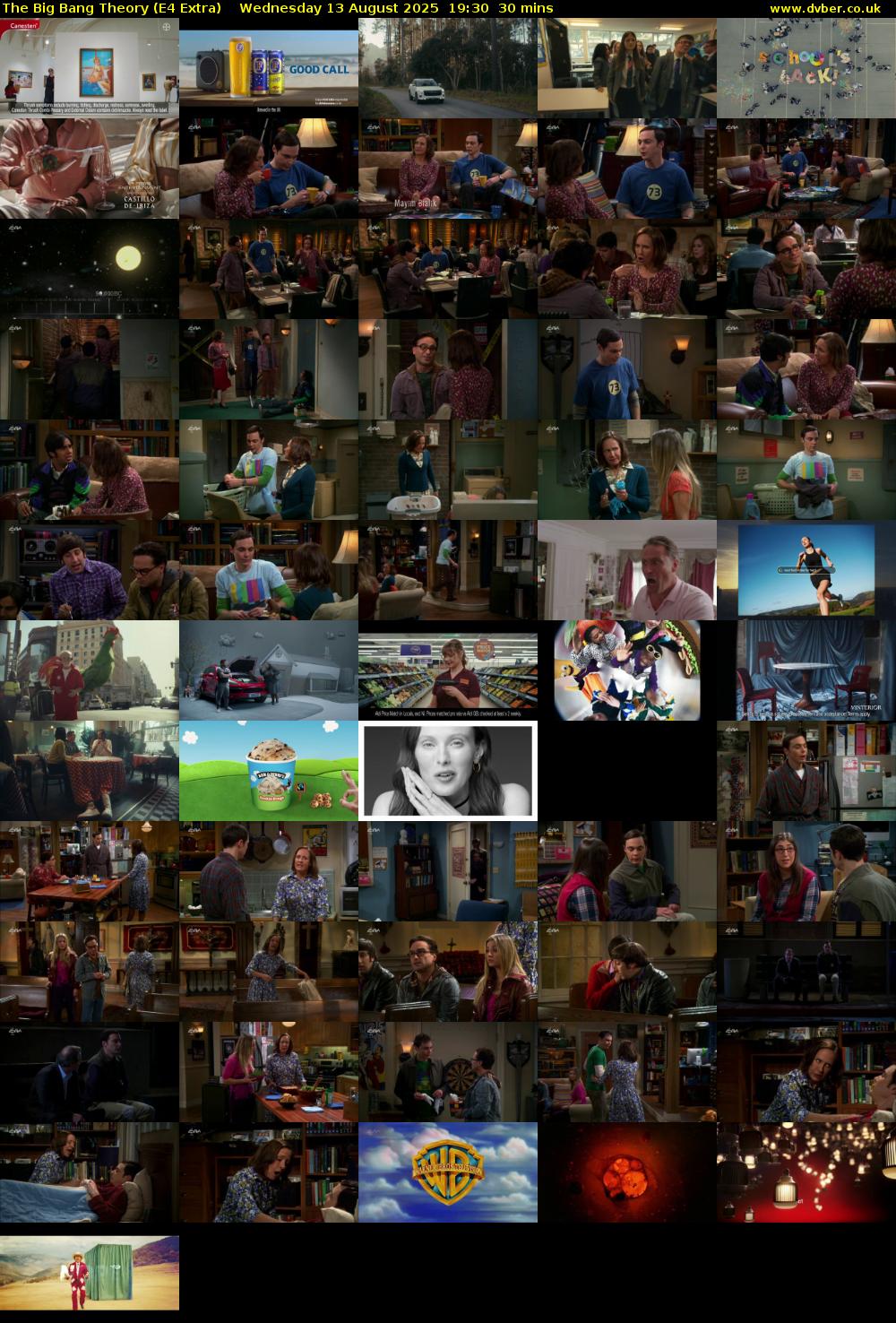 The Big Bang Theory (E4 Extra) Wednesday 13 August 2025 19:30 - 20:00