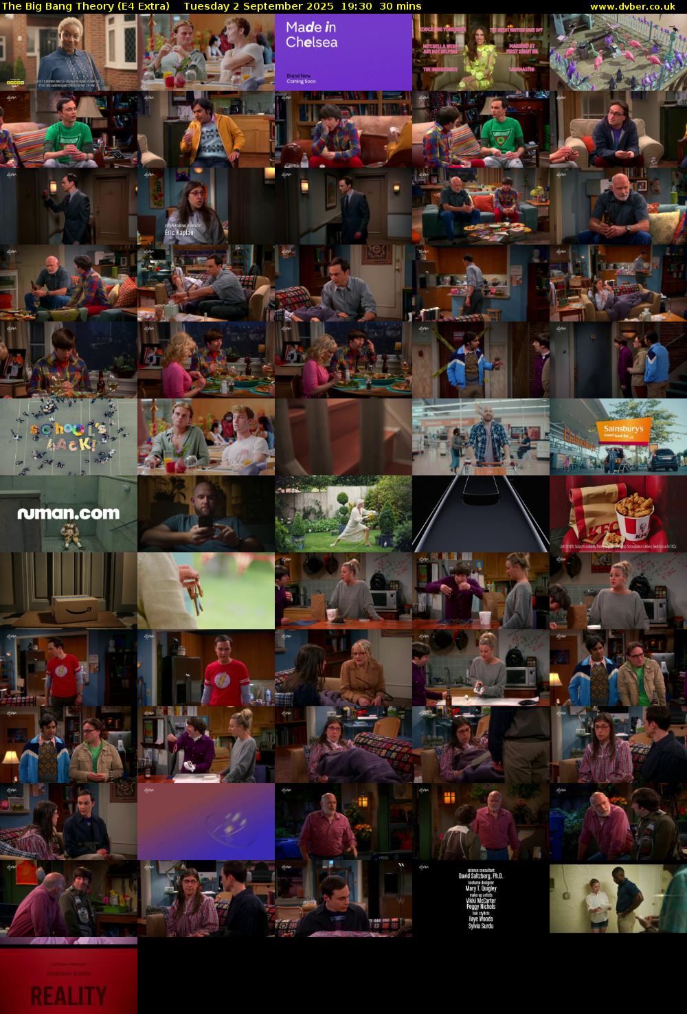 The Big Bang Theory (E4 Extra) Tuesday 2 September 2025 19:30 - 20:00